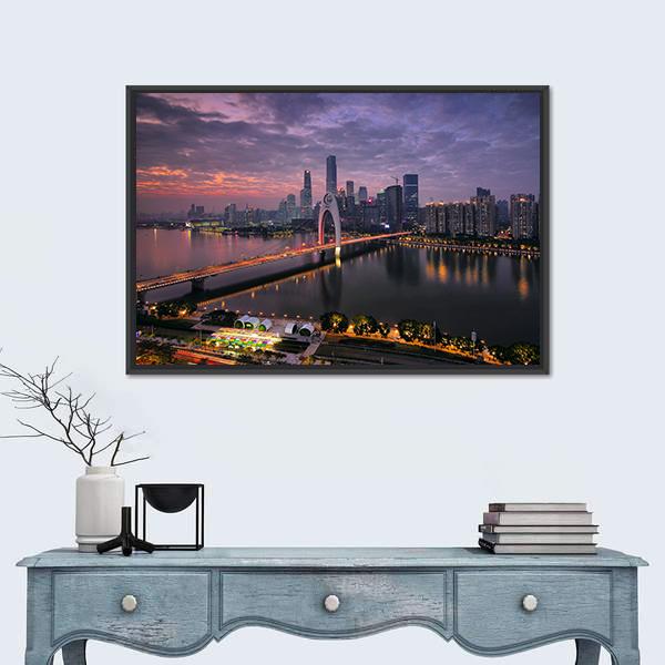 Pearl River New Town In Tianhe Canvas Wall Art-1 Piece-Floating Frame-24" x 16"-Tiaracle
