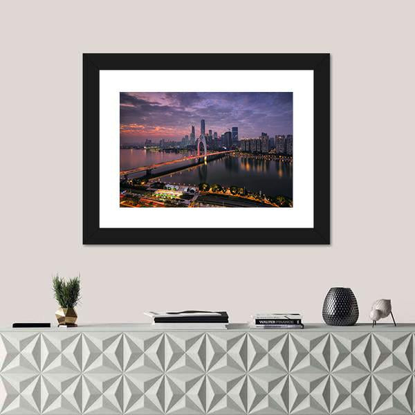 Pearl River New Town In Tianhe Canvas Wall Art-1 Piece-Framed Print-20" x 16"-Tiaracle