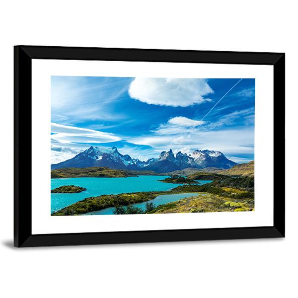 Pehoe Lake And Guernos Mountains Canvas Wall Art-3 Horizontal-Gallery Wrap-25" x 16"-Tiaracle