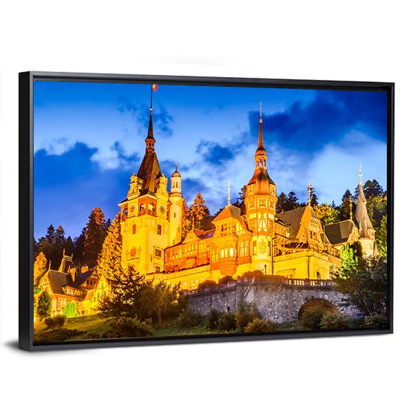 Peles Castle Romania Canvas Wall Art-1 Piece-Floating Frame-36" x 24"-Tiaracle