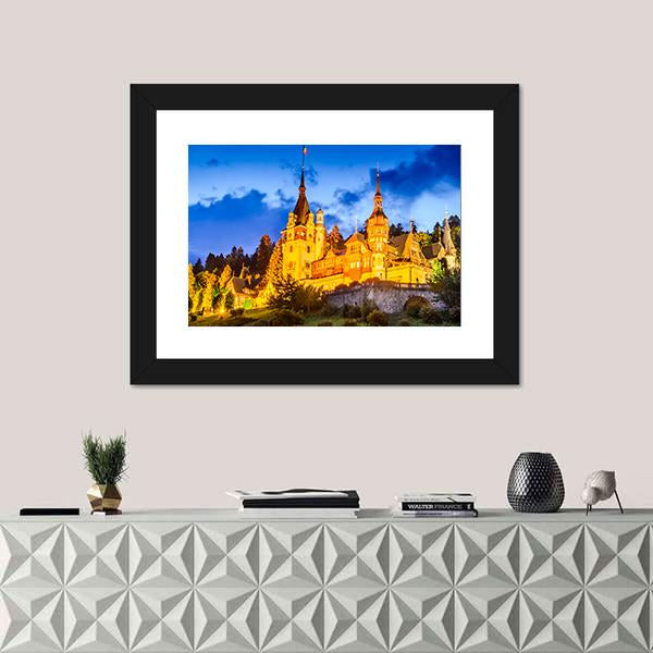 Peles Castle Romania Canvas Wall Art-1 Piece-Framed Print-42" x 14"-Tiaracle