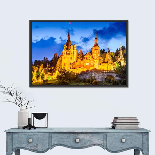 Peles Castle Romania Canvas Wall Art-5 Horizontal-Gallery Wrap-22" x 12"-Tiaracle