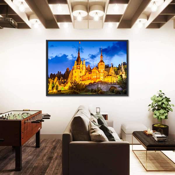 Peles Castle Romania Canvas Wall Art-5 Horizontal-Gallery Wrap-22" x 12"-Tiaracle