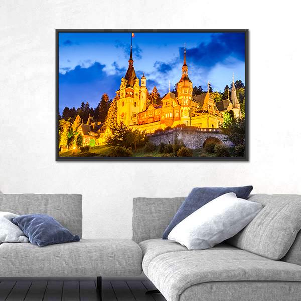 Peles Castle Romania Canvas Wall Art-5 Horizontal-Gallery Wrap-22" x 12"-Tiaracle
