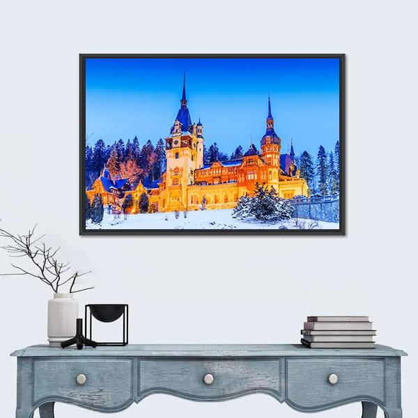 Peles Sinaia In Romania Canvas Wall Art-1 Piece-Floating Frame-24" x 16"-Tiaracle