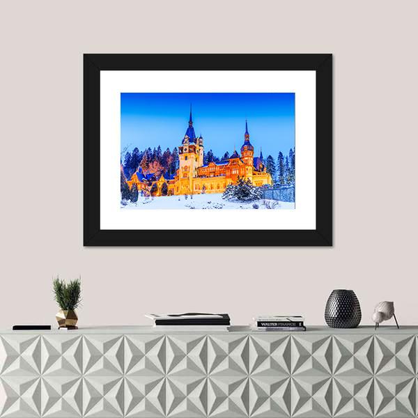 Peles Sinaia In Romania Canvas Wall Art-1 Piece-Framed Print-20" x 16"-Tiaracle