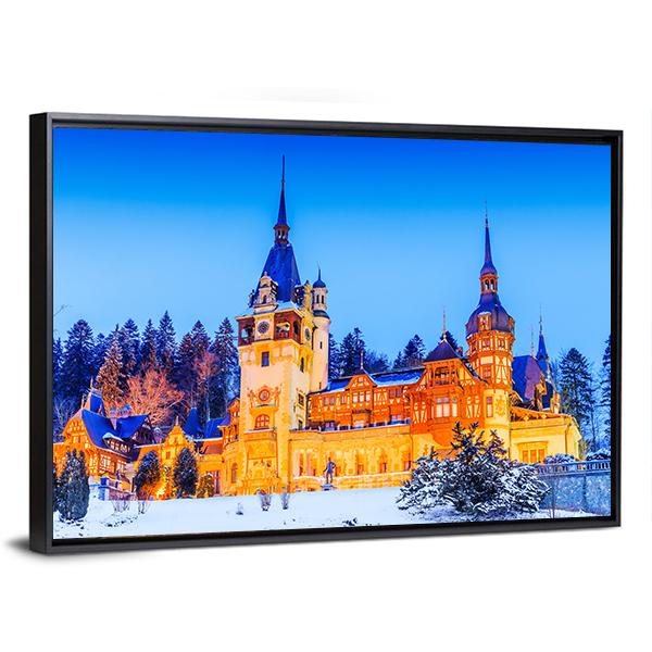 Peles Sinaia In Romania Canvas Wall Art-3 Horizontal-Gallery Wrap-25" x 16"-Tiaracle