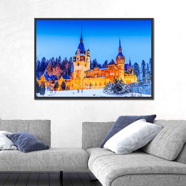 Peles Sinaia In Romania Canvas Wall Art-3 Horizontal-Gallery Wrap-25" x 16"-Tiaracle