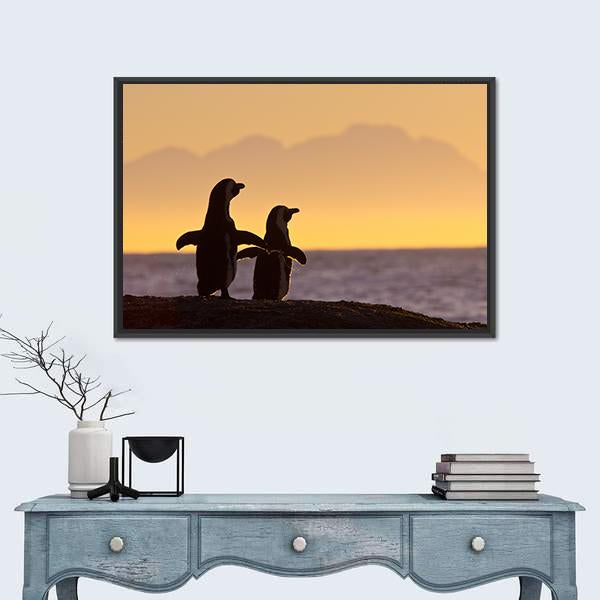 Penguins Near Cape Town Canvas Wall Art-1 Piece-Floating Frame-24" x 16"-Tiaracle