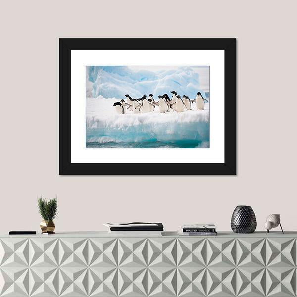 Penguins On Iceberg Antarctica Canvas Wall Art-1 Piece-Framed Print-20" x 16"-Tiaracle