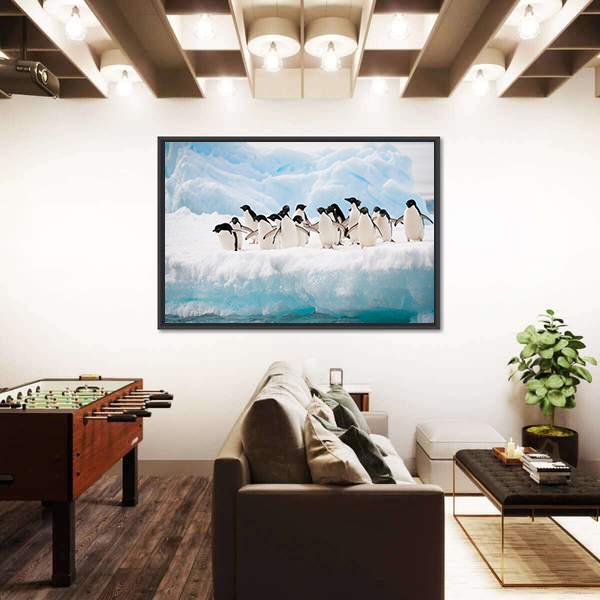 Penguins On Iceberg Antarctica Canvas Wall Art-5 Horizontal-Gallery Wrap-22" x 12"-Tiaracle