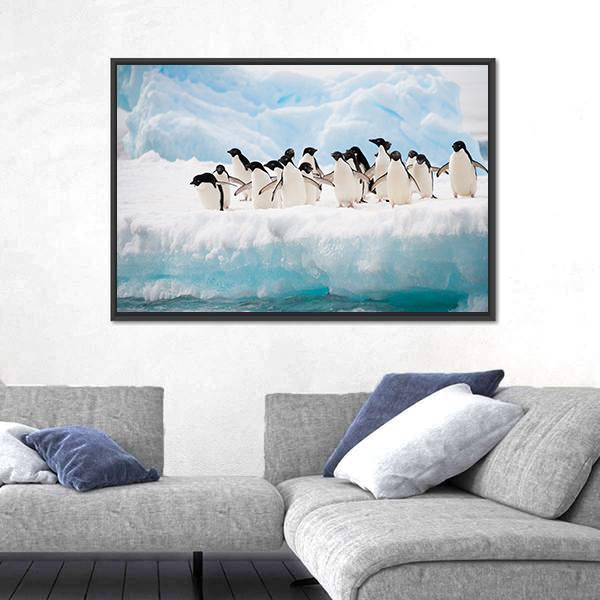 Penguins On Iceberg Antarctica Canvas Wall Art-5 Horizontal-Gallery Wrap-22" x 12"-Tiaracle