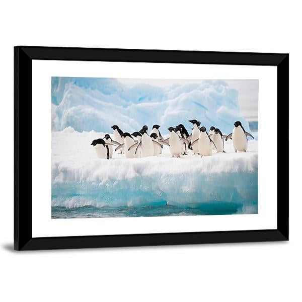 Penguins On Iceberg Antarctica Canvas Wall Art-5 Horizontal-Gallery Wrap-22" x 12"-Tiaracle