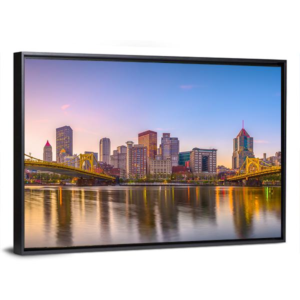 Pennsylvania Skyline On The Allegheny River Canvas Wall Art-1 Piece-Floating Frame-24" x 16"-Tiaracle