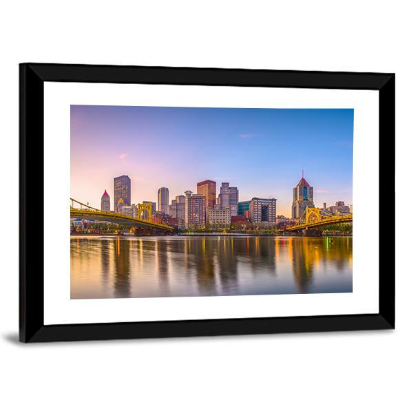 Pennsylvania Skyline On The Allegheny River Canvas Wall Art-1 Piece-Framed Print-20" x 16"-Tiaracle