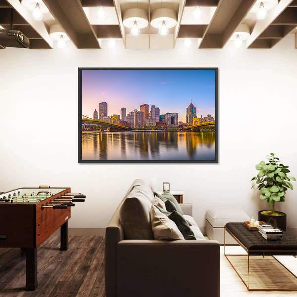 Pennsylvania Skyline On The Allegheny River Canvas Wall Art-3 Horizontal-Gallery Wrap-25" x 16"-Tiaracle