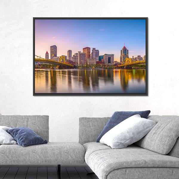 Pennsylvania Skyline On The Allegheny River Canvas Wall Art-3 Horizontal-Gallery Wrap-25" x 16"-Tiaracle