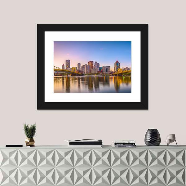 Pennsylvania Skyline On The Allegheny River Canvas Wall Art-5 Horizontal-Gallery Wrap-22" x 12"-Tiaracle