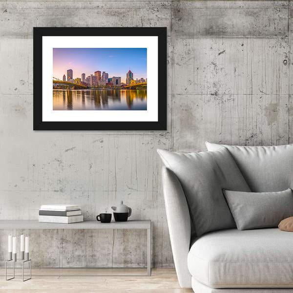 Pennsylvania Skyline On The Allegheny River Canvas Wall Art-5 Horizontal-Gallery Wrap-22" x 12"-Tiaracle