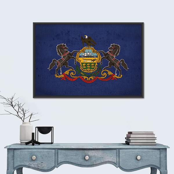 Pennsylvania State Flag Canvas Wall Art-1 Piece-Floating Frame-24" x 16"-Tiaracle