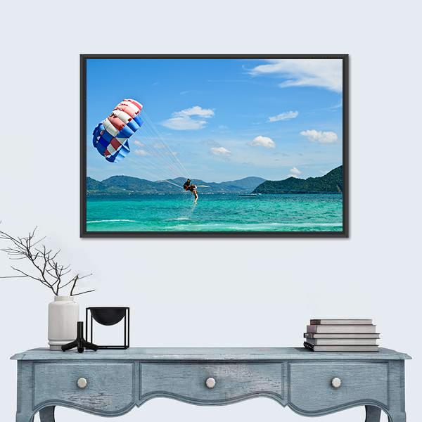 People Are Para Sailing In Phuket Canvas Wall Art-1 Piece-Floating Frame-24" x 16"-Tiaracle