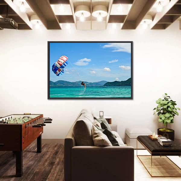 People Are Para Sailing In Phuket Canvas Wall Art-5 Horizontal-Gallery Wrap-22" x 12"-Tiaracle