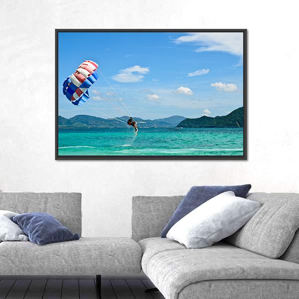 People Are Para Sailing In Phuket Canvas Wall Art-5 Horizontal-Gallery Wrap-22" x 12"-Tiaracle