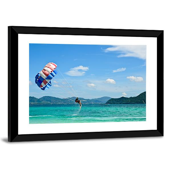 People Are Para Sailing In Phuket Canvas Wall Art-5 Horizontal-Gallery Wrap-22" x 12"-Tiaracle