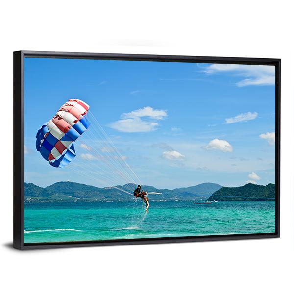 People Are Para Sailing In Phuket Canvas Wall Art-5 Horizontal-Gallery Wrap-22" x 12"-Tiaracle