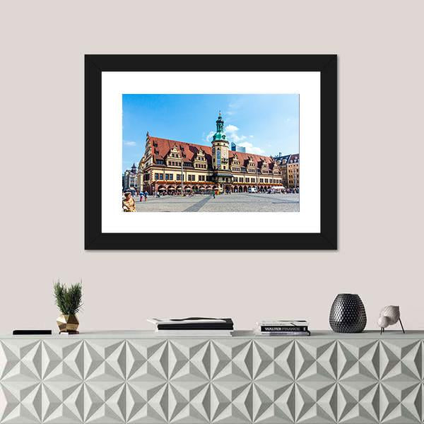 People At Old Town Hall In Leipzig Canvas Wall Art-1 Piece-Framed Print-20" x 16"-Tiaracle