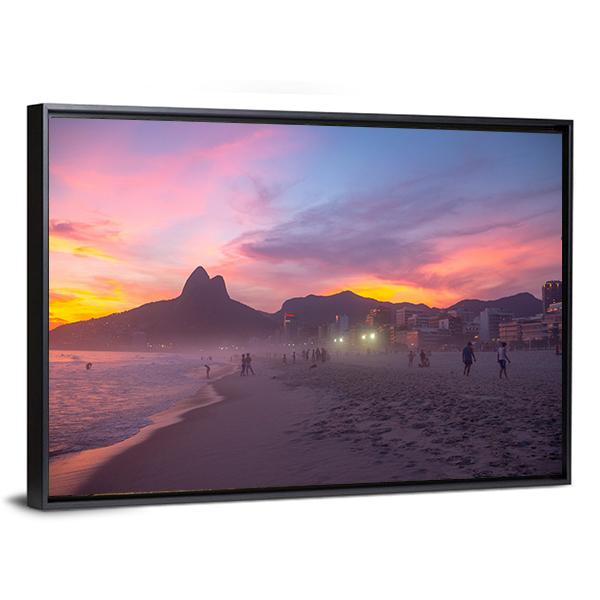 People Enjoy The Ipanema Beach At Sunset Canvas Wall Art-3 Horizontal-Gallery Wrap-25" x 16"-Tiaracle
