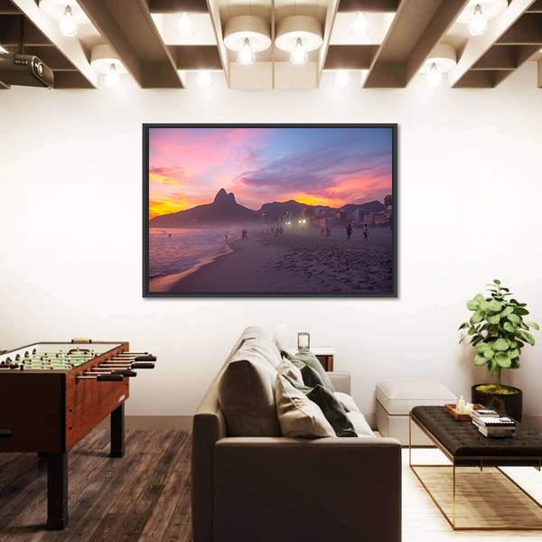 People Enjoy The Ipanema Beach At Sunset Canvas Wall Art-3 Horizontal-Gallery Wrap-25" x 16"-Tiaracle