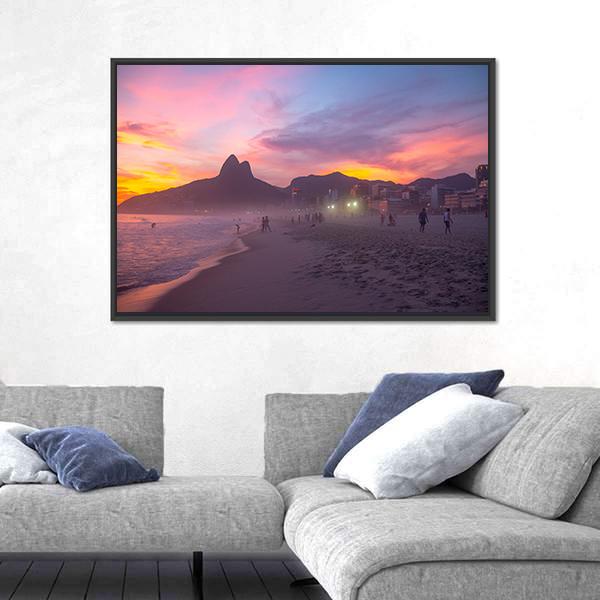 People Enjoy The Ipanema Beach At Sunset Canvas Wall Art-3 Horizontal-Gallery Wrap-25" x 16"-Tiaracle