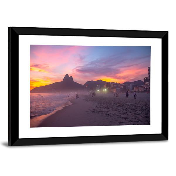 People Enjoy The Ipanema Beach At Sunset Canvas Wall Art-3 Horizontal-Gallery Wrap-25" x 16"-Tiaracle