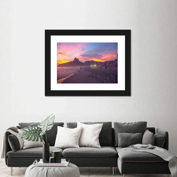 People Enjoy The Ipanema Beach At Sunset Canvas Wall Art-3 Horizontal-Gallery Wrap-25" x 16"-Tiaracle