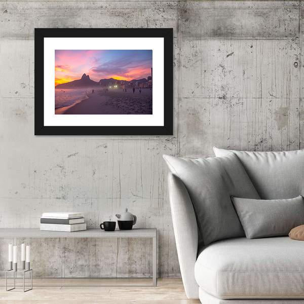 People Enjoy The Ipanema Beach At Sunset Canvas Wall Art-3 Horizontal-Gallery Wrap-25" x 16"-Tiaracle