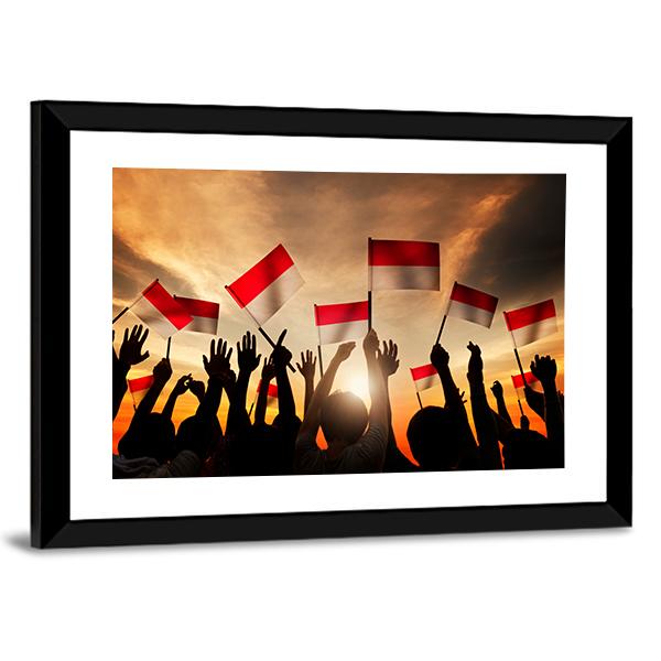 People Holding The Flag Of Indonesia Canvas Wall Art-1 Piece-Framed Print-30" x 20"-Tiaracle