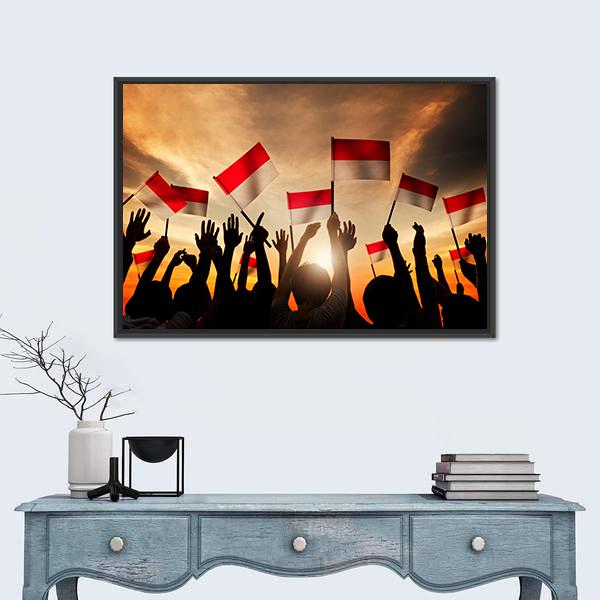 People Holding The Flag Of Indonesia Canvas Wall Art-5 Horizontal-Gallery Wrap-22" x 12"-Tiaracle