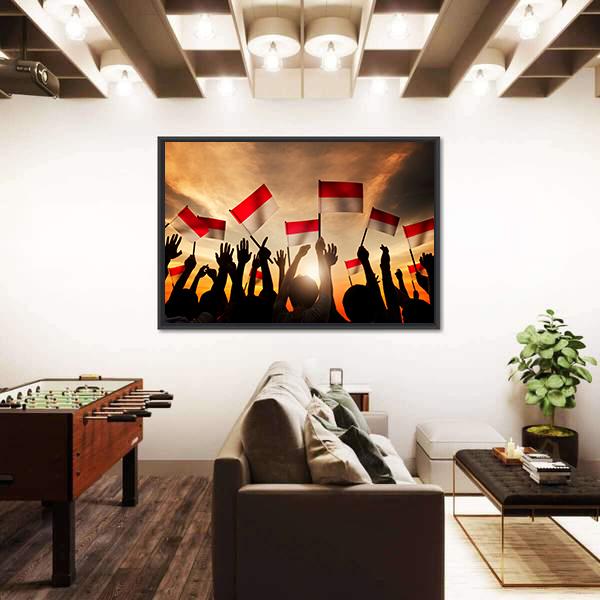 People Holding The Flag Of Indonesia Canvas Wall Art-5 Horizontal-Gallery Wrap-22" x 12"-Tiaracle