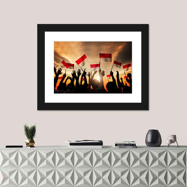 People Holding The Flag Of Indonesia Canvas Wall Art-5 Horizontal-Gallery Wrap-22" x 12"-Tiaracle