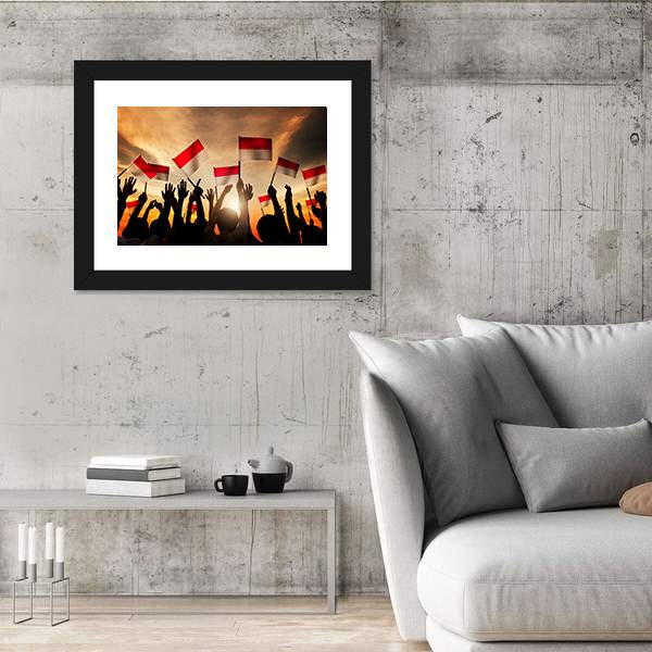 People Holding The Flag Of Indonesia Canvas Wall Art-5 Horizontal-Gallery Wrap-22" x 12"-Tiaracle