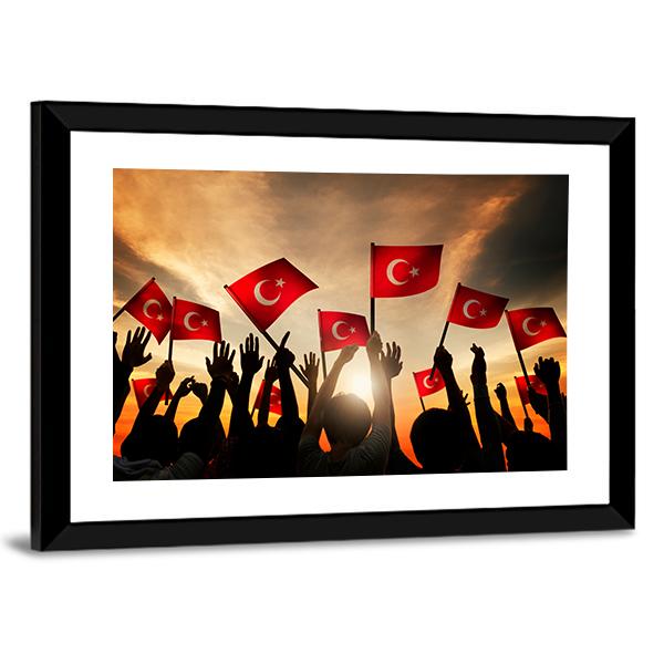 People Holding The Flag Of Turkey Canvas Wall Art-1 Piece-Framed Print-30" x 20"-Tiaracle
