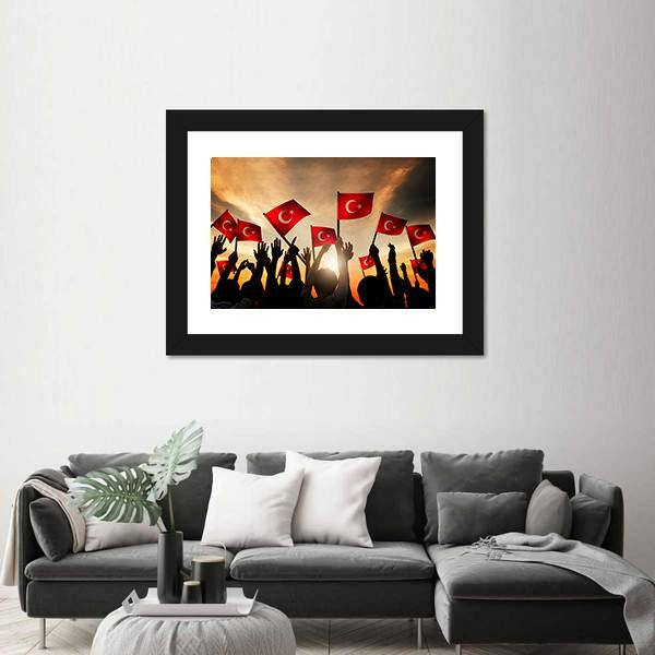 People Holding The Flag Of Turkey Canvas Wall Art-5 Horizontal-Gallery Wrap-22" x 12"-Tiaracle