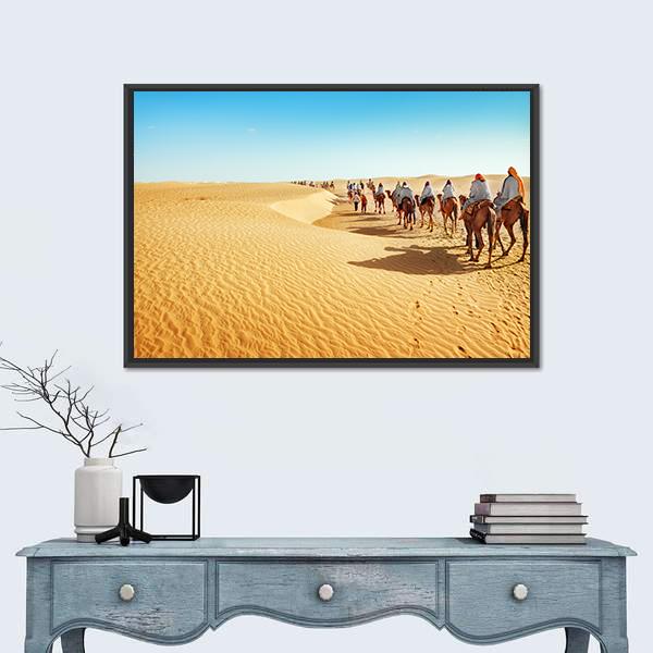 People In The Sahara Desert Canvas Wall Art-1 Piece-Floating Frame-24" x 16"-Tiaracle