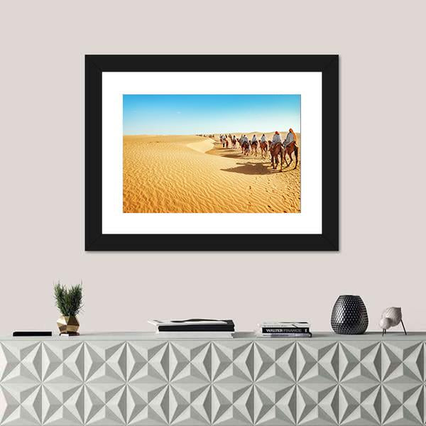 People In The Sahara Desert Canvas Wall Art-1 Piece-Framed Print-20" x 16"-Tiaracle
