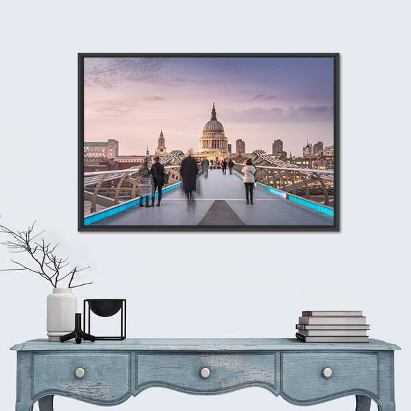 People On Millennium Bridge Canvas Wall Art-5 Horizontal-Gallery Wrap-22" x 12"-Tiaracle