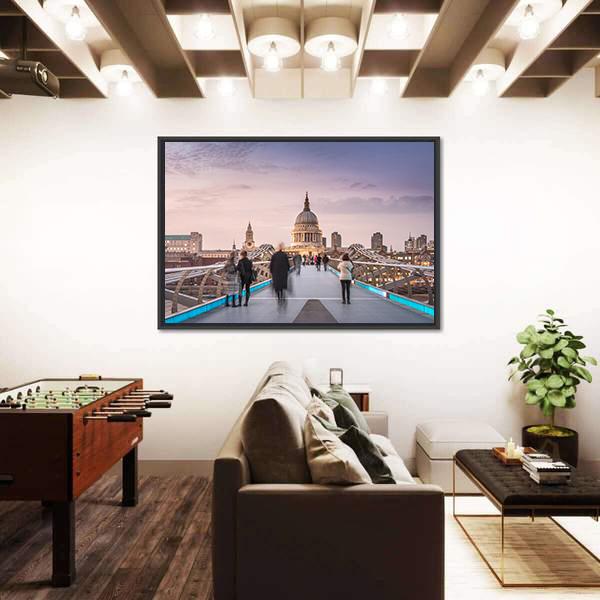 People On Millennium Bridge Canvas Wall Art-5 Horizontal-Gallery Wrap-22" x 12"-Tiaracle