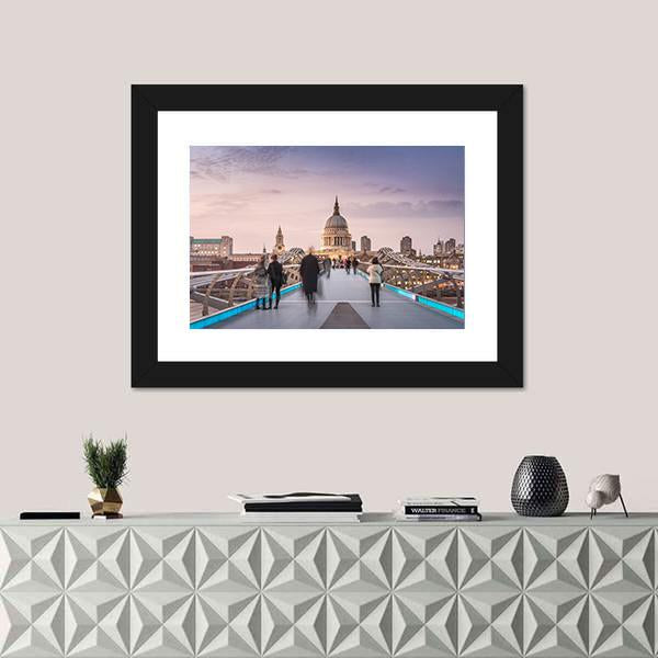 People On Millennium Bridge Canvas Wall Art-5 Horizontal-Gallery Wrap-22" x 12"-Tiaracle