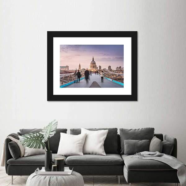 People On Millennium Bridge Canvas Wall Art-5 Horizontal-Gallery Wrap-22" x 12"-Tiaracle