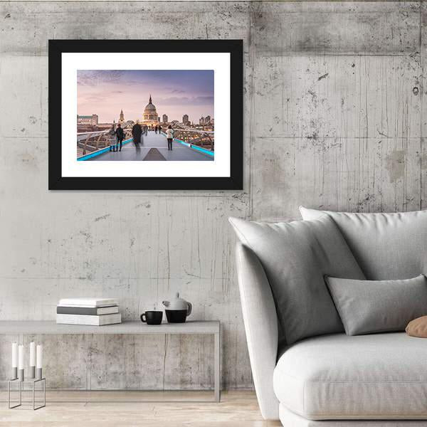 People On Millennium Bridge Canvas Wall Art-5 Horizontal-Gallery Wrap-22" x 12"-Tiaracle